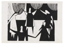 Black and white figures holding hands