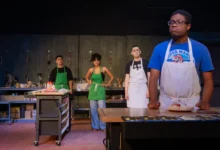 The cast of Clyde's at rehearsal.