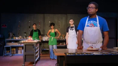 The cast of Clyde's at rehearsal.