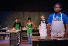 The cast of Clyde's at rehearsal.