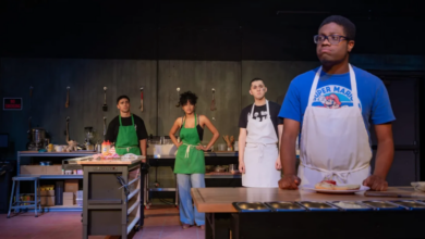 The cast of Clyde's at rehearsal.