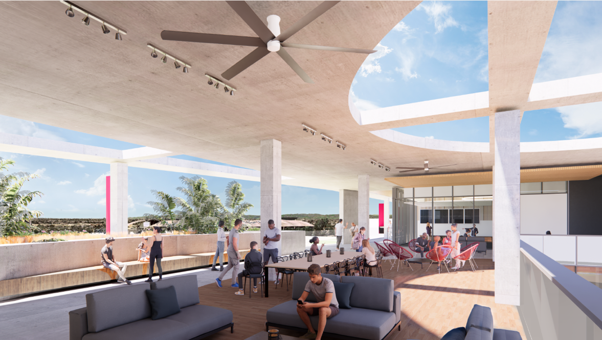 A rendering of the building’s Wellness Courtyard