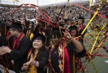 Graduates celebrating at Commencement