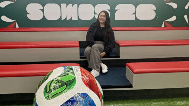 CSUDH alumna Ilyanna Gutierrez at FIFA's Mexico City offices.