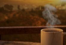 Steaming cup of coffee