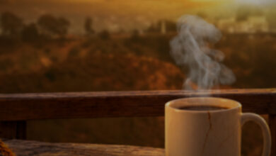 Steaming cup of coffee