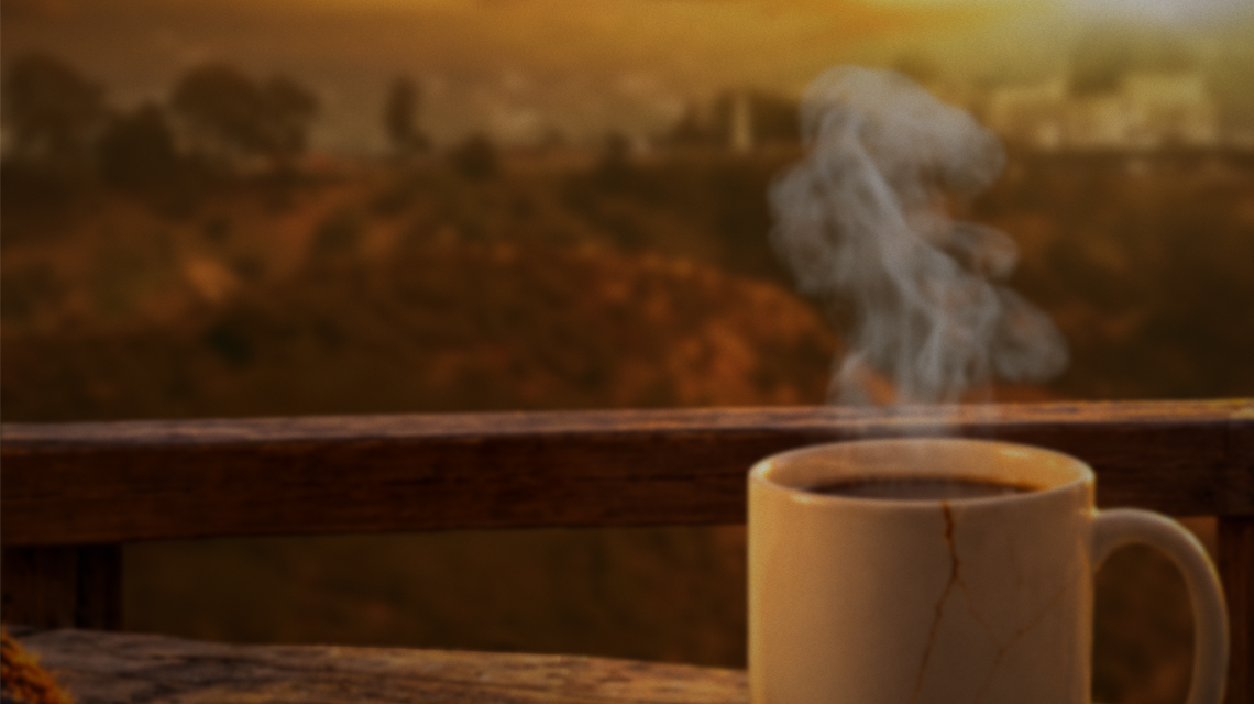 Steaming cup of coffee